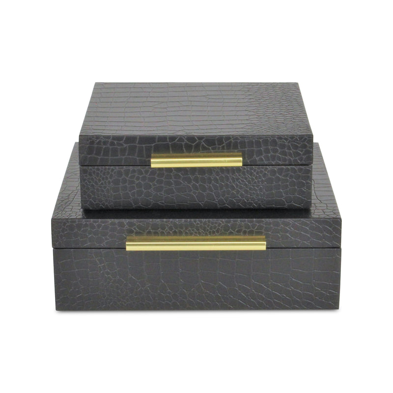 5825-2BKC - Lusan Square Shagreen Boxes - Black Croco