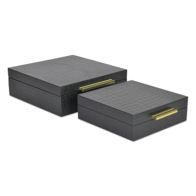 5825-2BKC - Lusan Square Shagreen Boxes - Black Croco