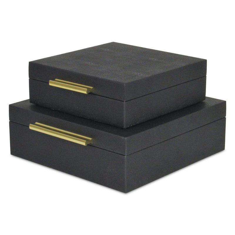 5825-2BK - Lusan Square Shagreen Boxes - Black