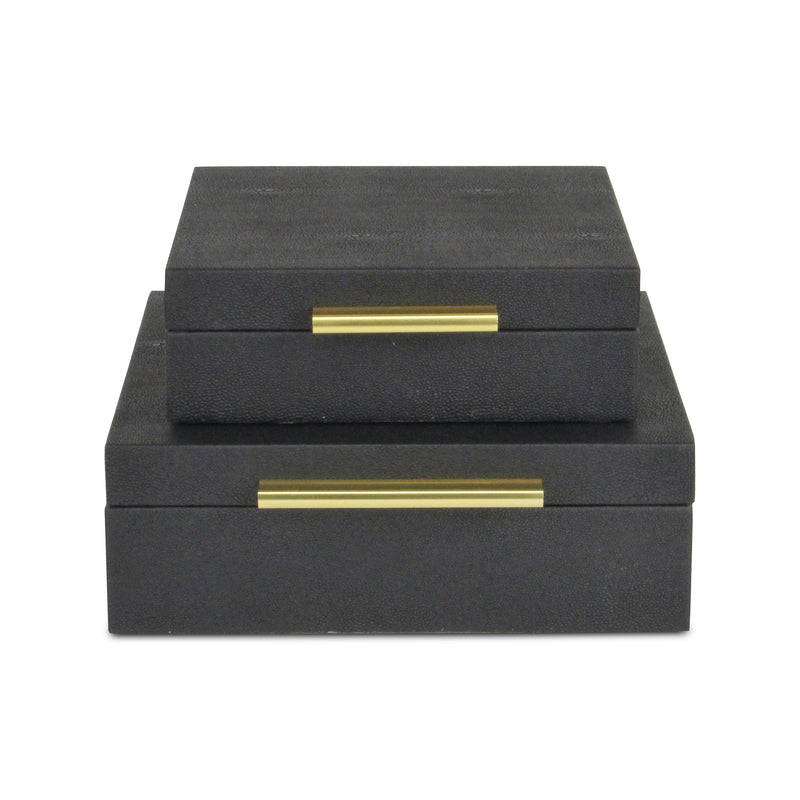 5825-2BK - Lusan Black Shagreen Rect Boxes