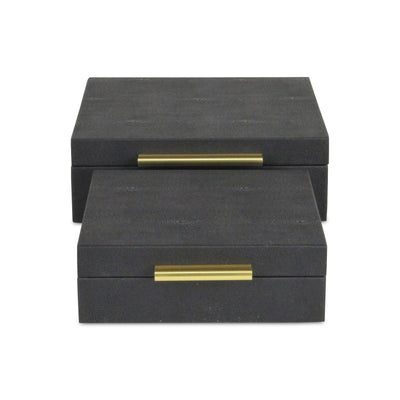 5825-2BK - Lusan Black Shagreen Rect Boxes