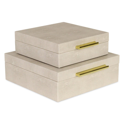 5825-2CR - Lusan Square Shagreen Boxes - Cream