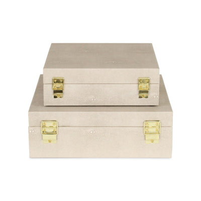 5825-2CR - Lusan Cream Shagreen Rect Boxes
