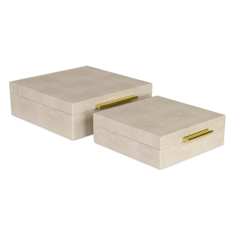 5825-2CR - Lusan Square Shagreen Boxes - Cream