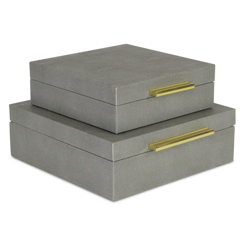 5825-2GR - Lusan Square Shagreen Boxes - Gray