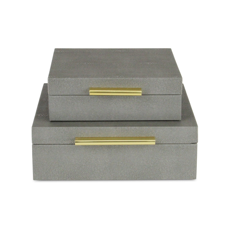 5825-2GR - Lusan Square Shagreen Boxes - Gray