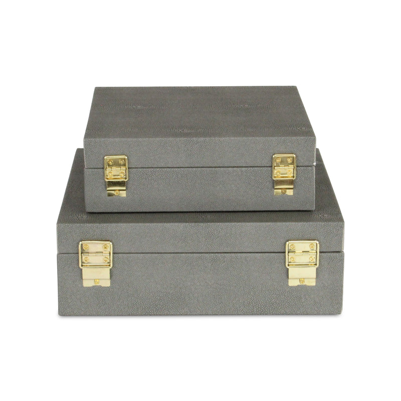 5825-2GR - Lusan Square Shagreen Boxes - Gray