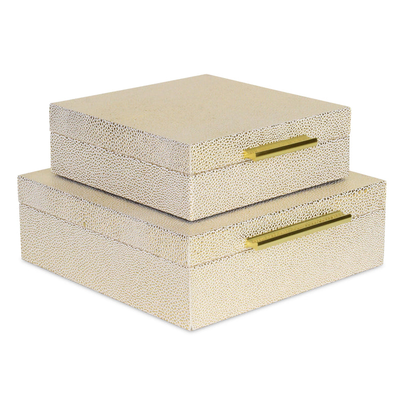 5825-2WTGD - Lusan Square Shagreen Boxes - White Gold