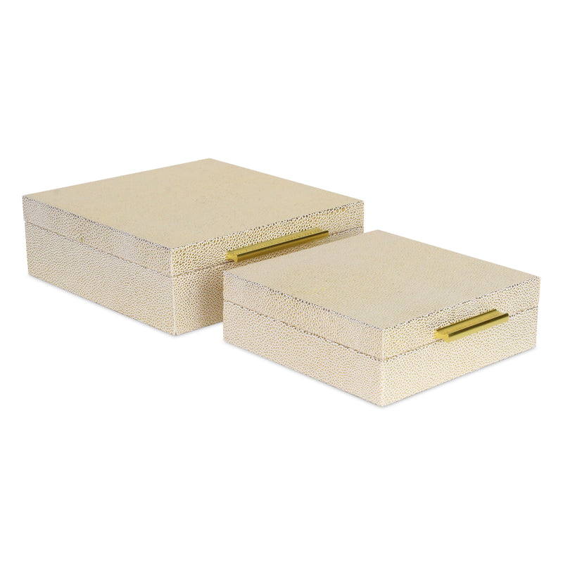 5825-2WTGD - Lusan WhiteGold Shagreen Rect Boxes