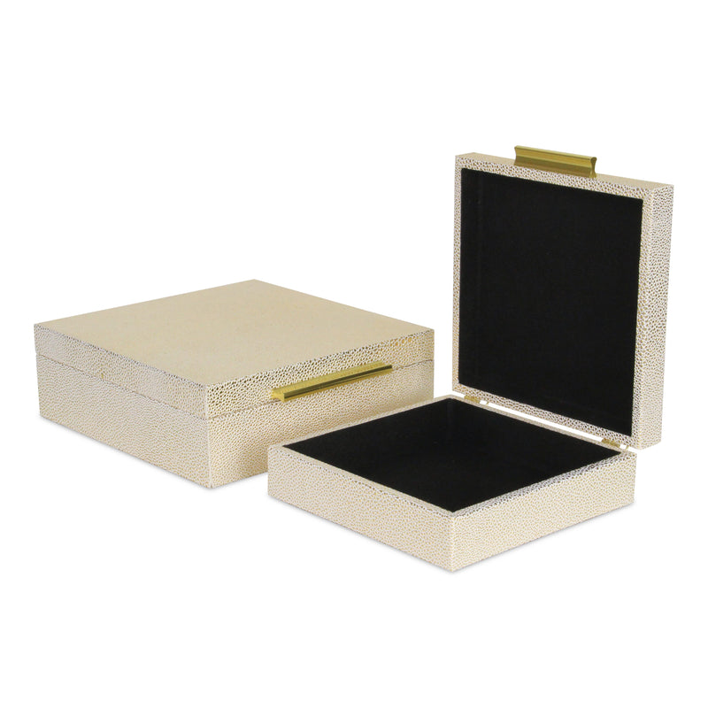 5825-2WTGD - Lusan Square Shagreen Boxes - White Gold